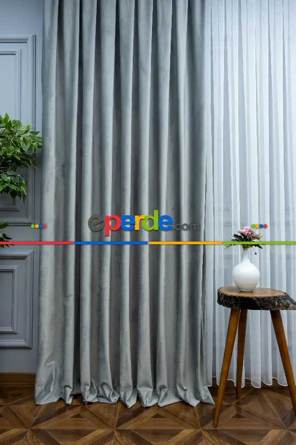 Salon Fon Perde - Orjinal Örme İpek Kadife (ithal)- Gri-Füme-Antrasit
