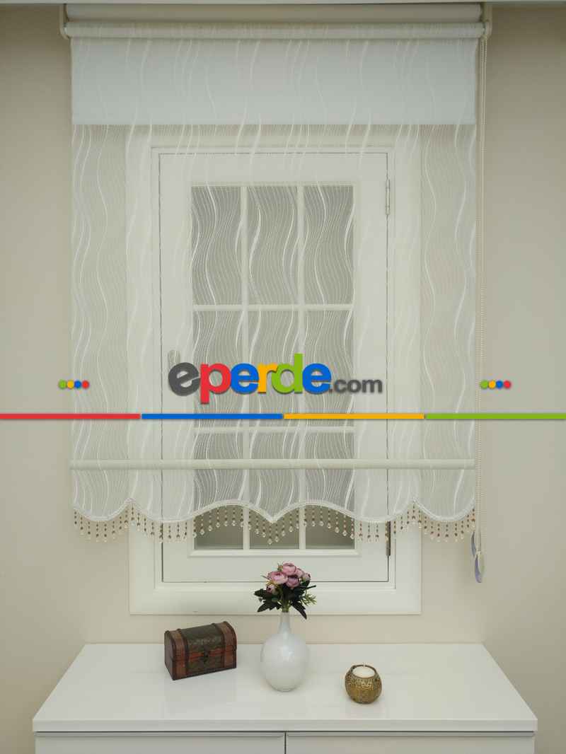 Brillant - Stor Perde - Çiftli Sistem Tül Ve Stor Perde - Su Yolu Desen- Krem Açık-ekru