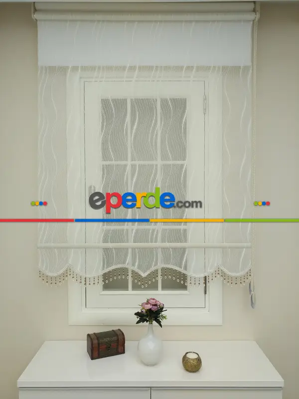 Brillant - Stor Perde - Çiftli Sistem Tül Ve Stor Perde - Su Yolu Desen- Krem Açık-ekru