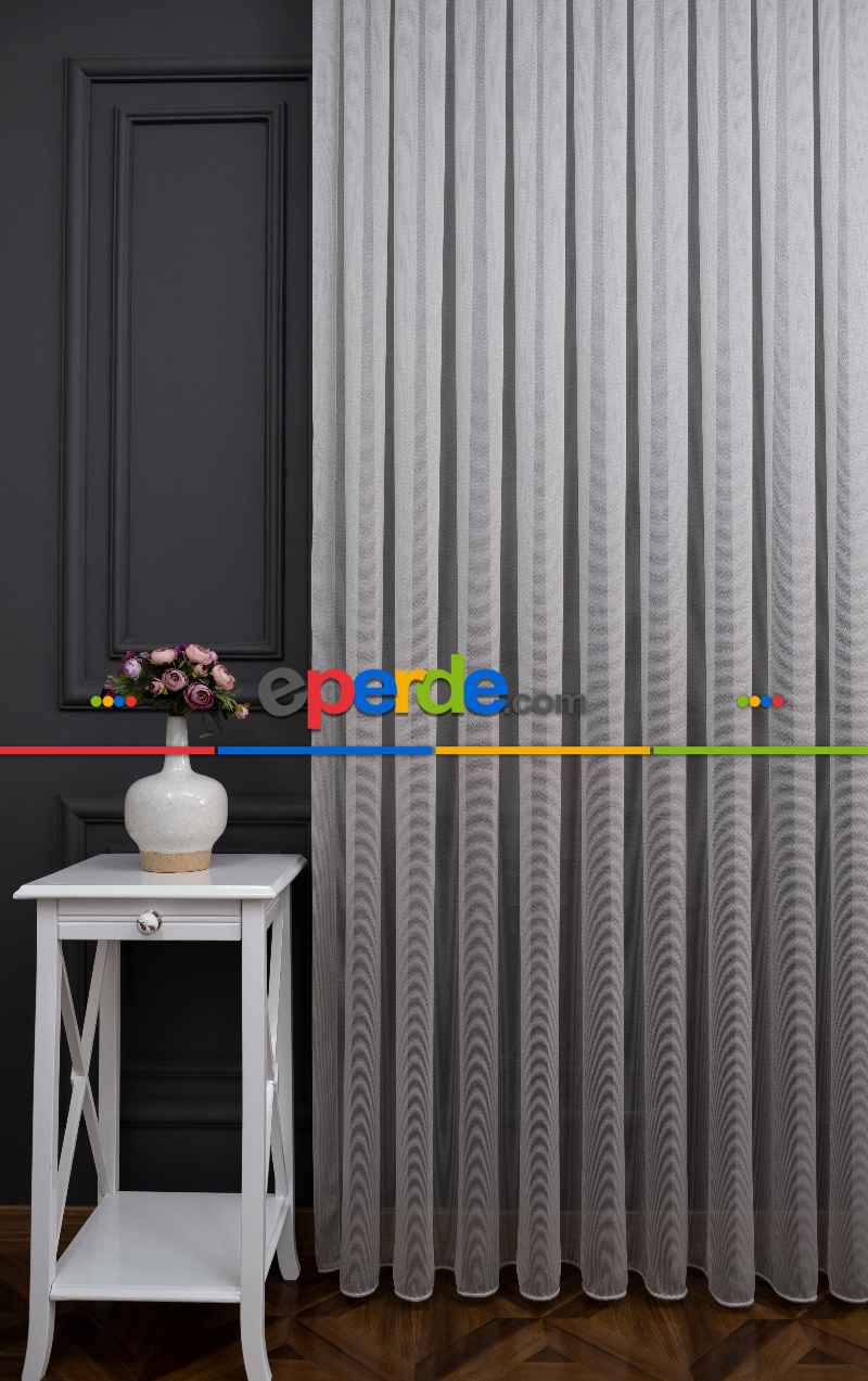 Mutfak - Gri Renk Monaliza Dökümlü Ütü İstemeyen Tül - İtinalı Dikiş Garantisi