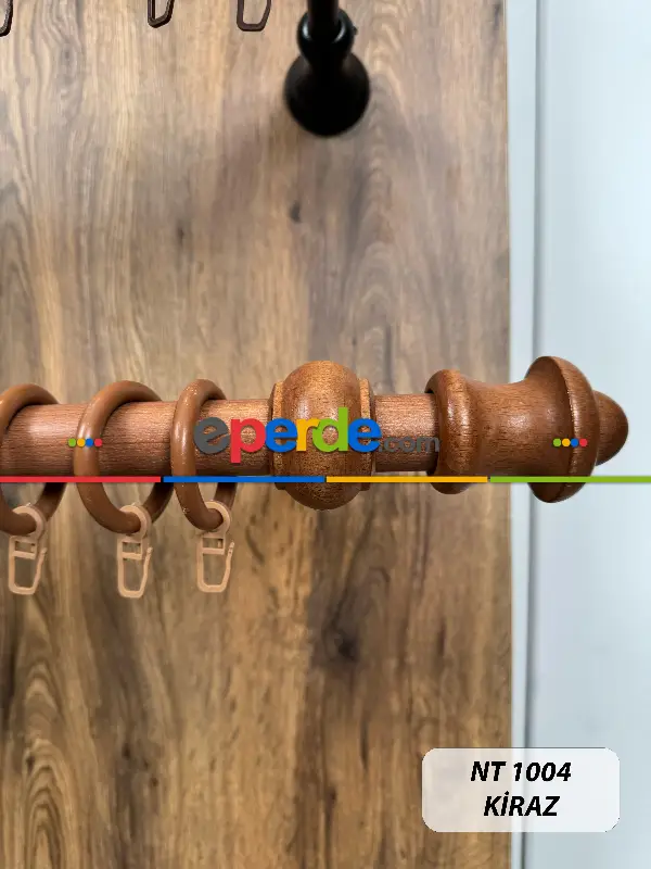 Kiraz Meşe Raylı Veya Raysız Plastik Halkalı Rustik Perde Askısı