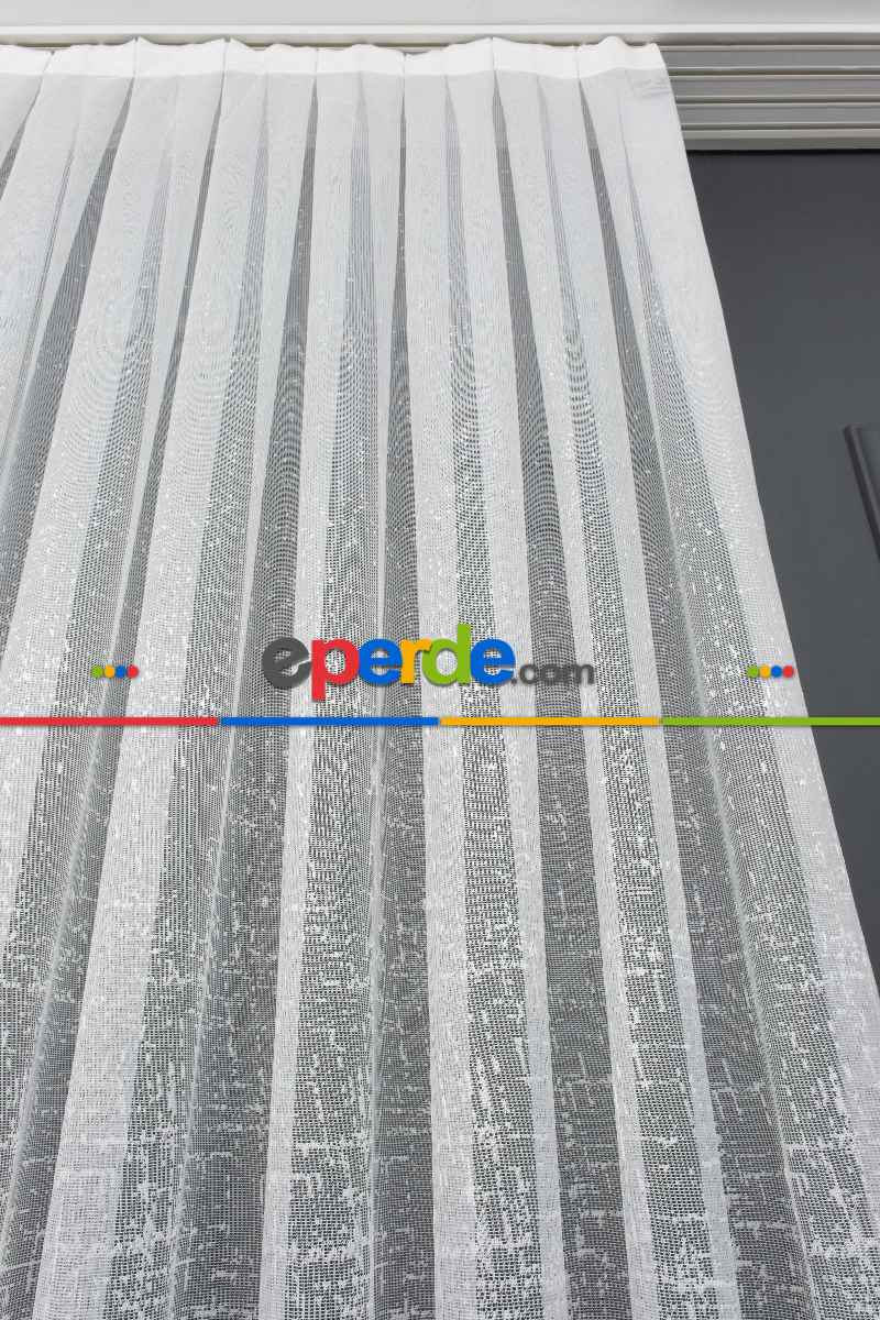 Çizgi Modern Desenli Örme Tül - Siyah ( Degrade Geçişli )