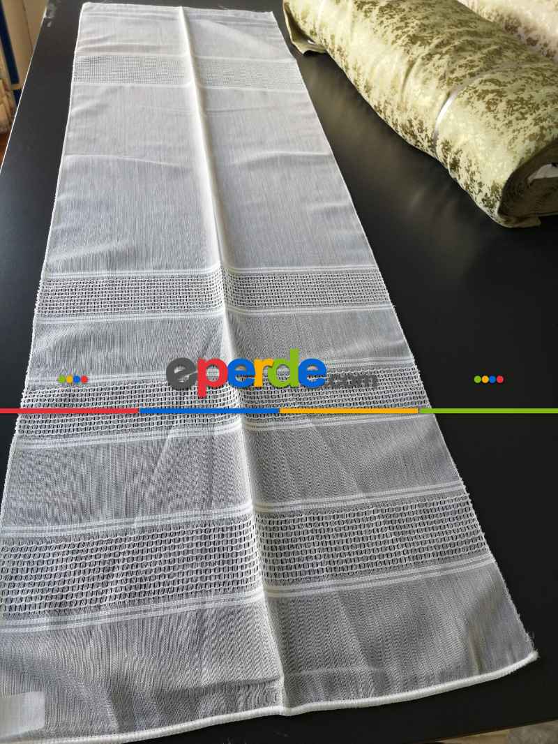 Salon - Bambu Vakko Enine Bantlı Tül Ekru