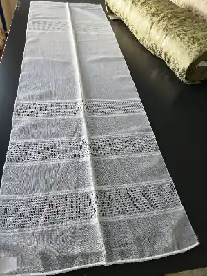 Bambu Vakko Enine Bantlı Tül Ekru
