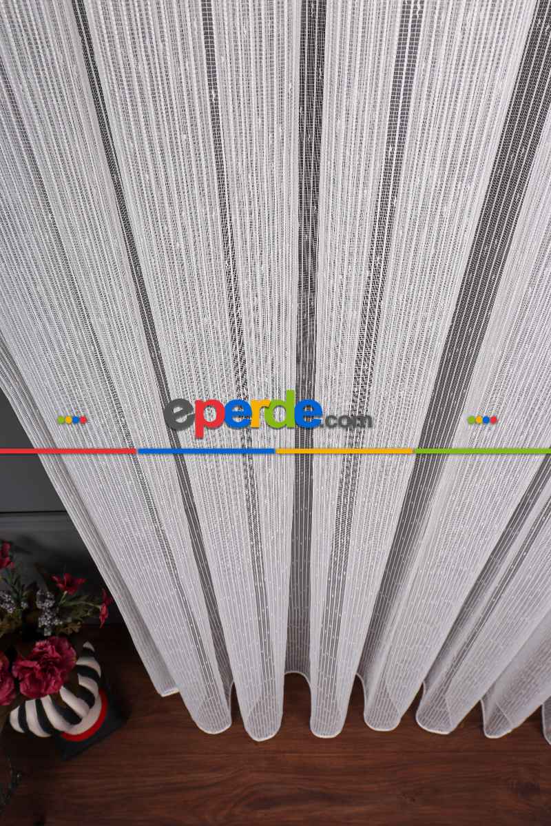 Yatak Odası - Çizgili Nokta Desen Armür Tül Perde Akdz 1077
