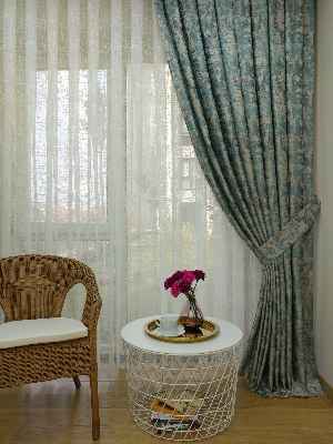 Salon Perdesi - Gri Yeşil Desenli Jakar Fon Perde (180)- Antrasit