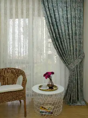 Salon Perdesi - Gri Yeşil Desenli Jakar Fon Perde (180)- Antrasit