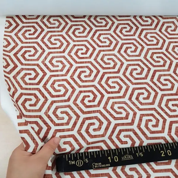 Salon Fon - Geometrik Sarmal Desenli Fon Perde Evm1128 Kumaşı Kalındır Duck Bezi Değildir- Beyaz