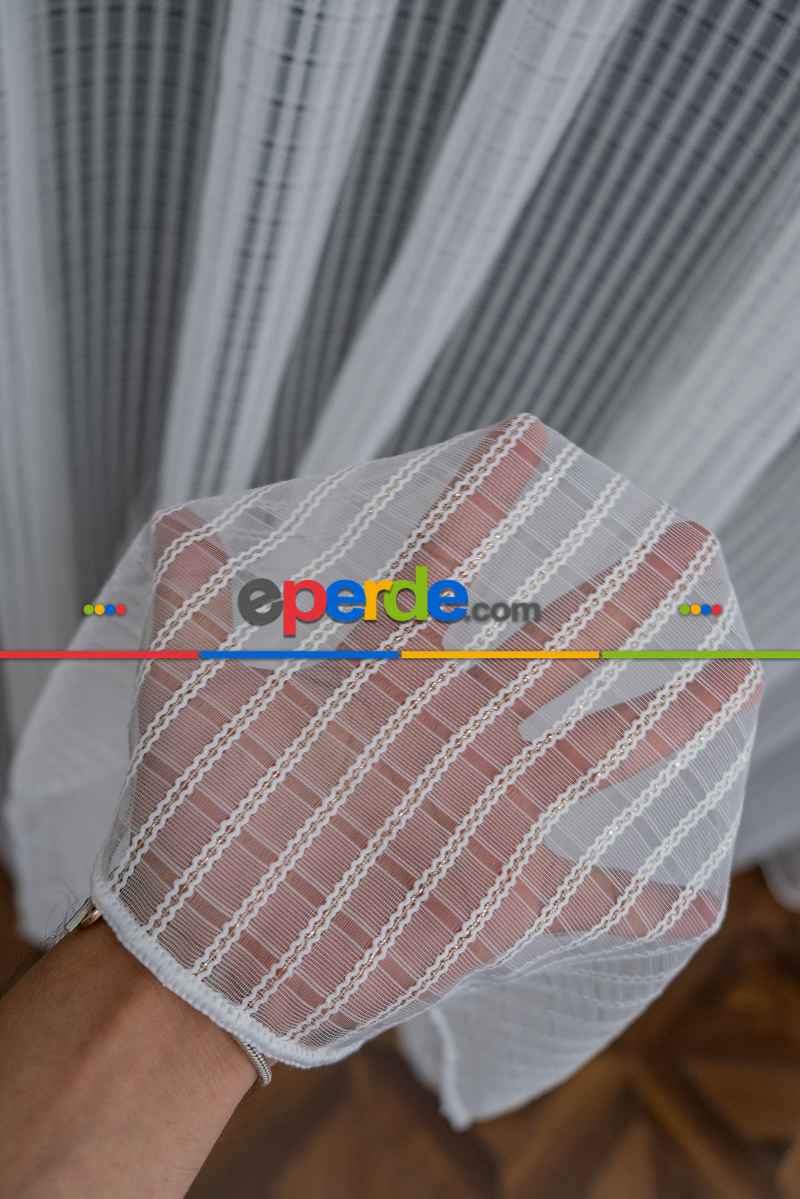 Mini Kare Gold Altın Tasarım Sırma Çizgili Tül