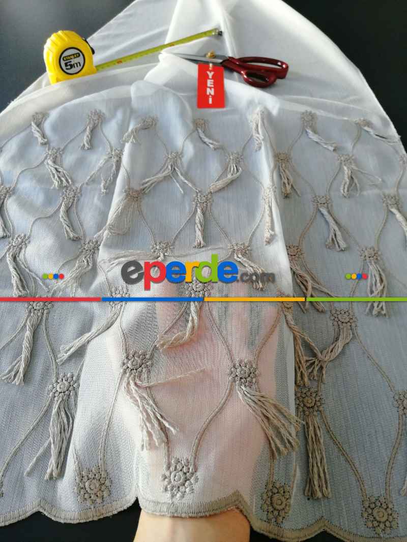 Oturma Odası - Yeni Sezon Fantazi Brode Bambu Zemin Tül Perde - 3 Renk Seçenekli