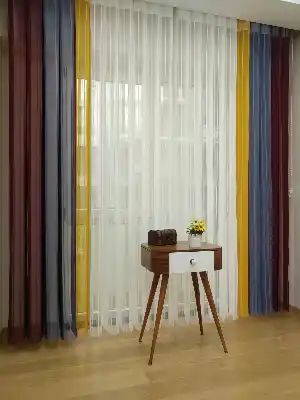 Salon - 1. Kalite Çizgili Tül Dikey Zebra Perde - Ft-35 Bordo , Ft-30 Açık Lila , Ft-16 Hardal , Ft-02 Ekru- Mavi