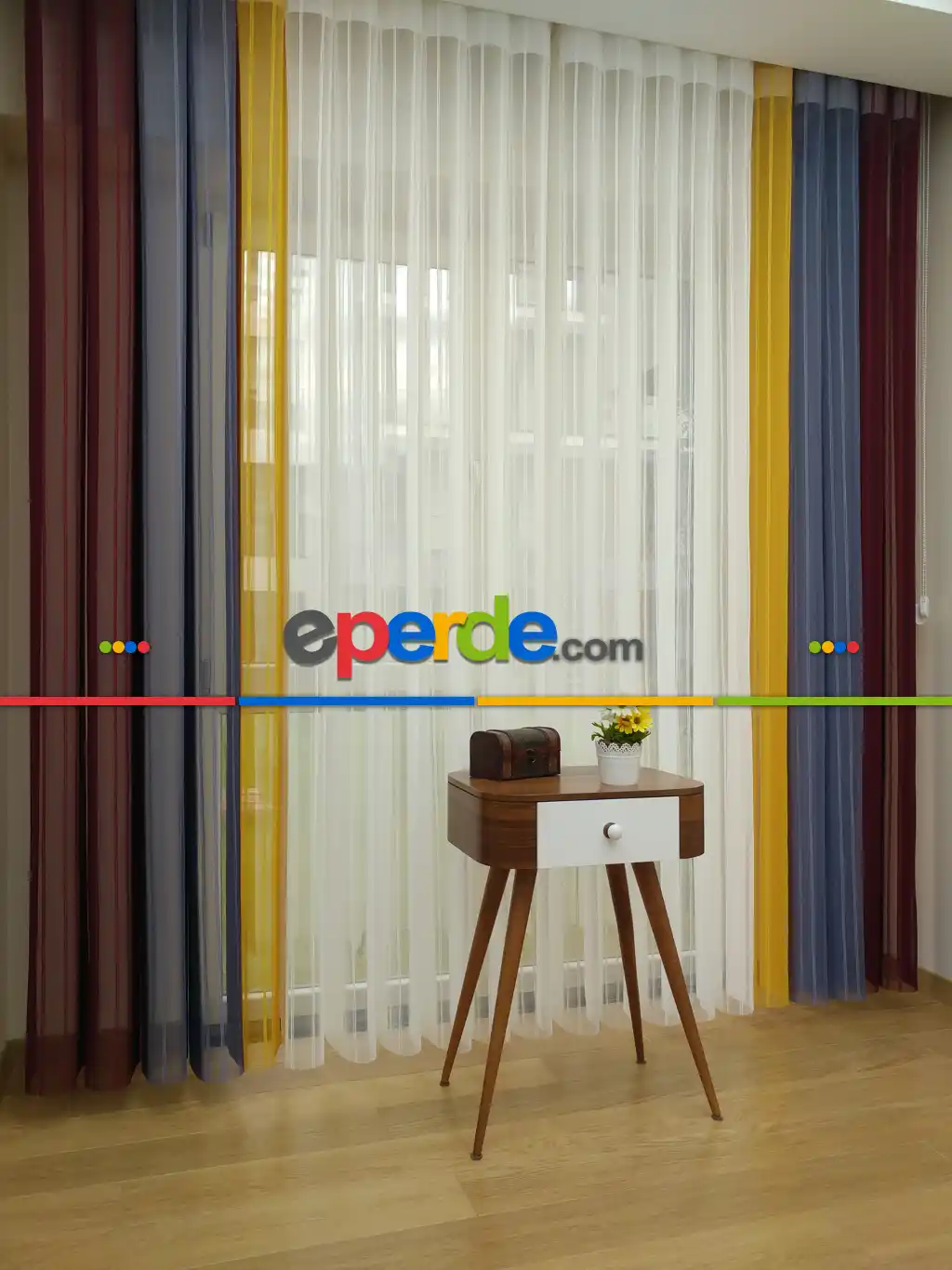 Salon - 1. Kalite Çizgili Tül Dikey Zebra Perde - Ft-35 Bordo , Ft-30 Açık Lila , Ft-16 Hardal , Ft-02 Ekru- Mavi