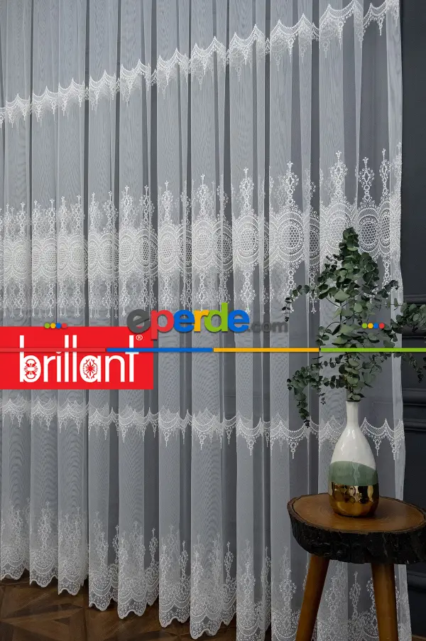 Salon - Brillant Tül Bore Desen Tarz Moda Yeni Salon Tül Nakış İşlemeli Tül