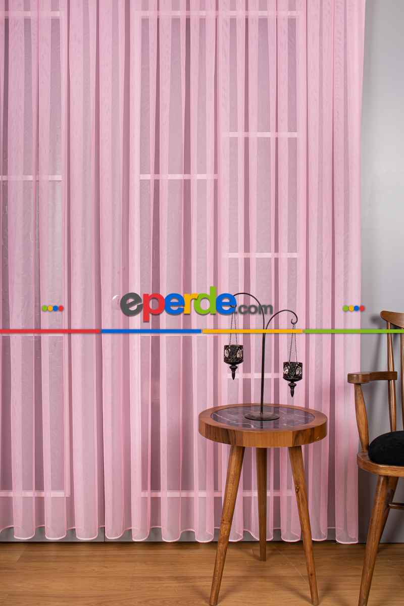 Şeker Pembe Grek Tül Perde Petek Zemin