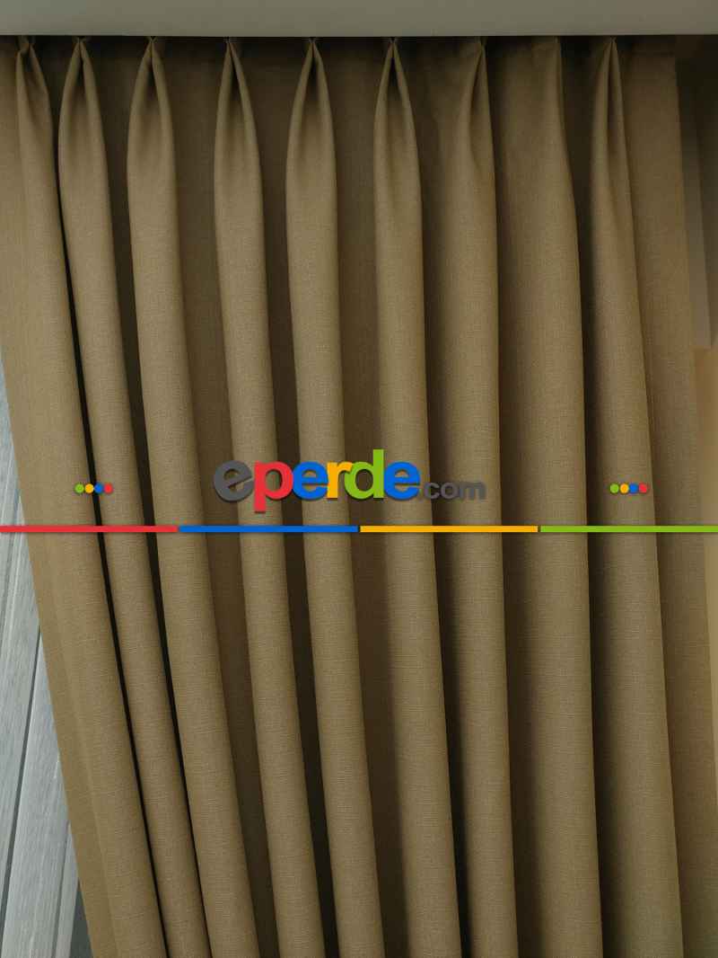 Keten Kumaş Kahve Rengi Düz Fon Perde( )- Sütlü Kahve