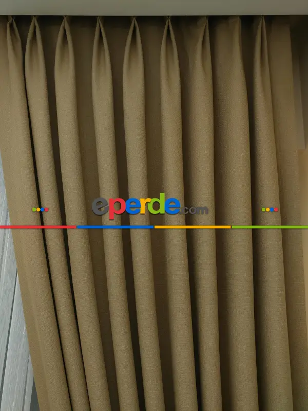 Yatak Odası - Keten Kumaş Kahve Rengi Düz Fon Perde( )- Sütlü Kahve