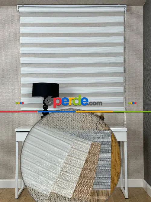 650tl Yerine - Ekru Pliseli Dar Zebra Perde, Standart Metal Kasalı Yüksek Kalite Kornişe Kolay Montaj Seçenekli