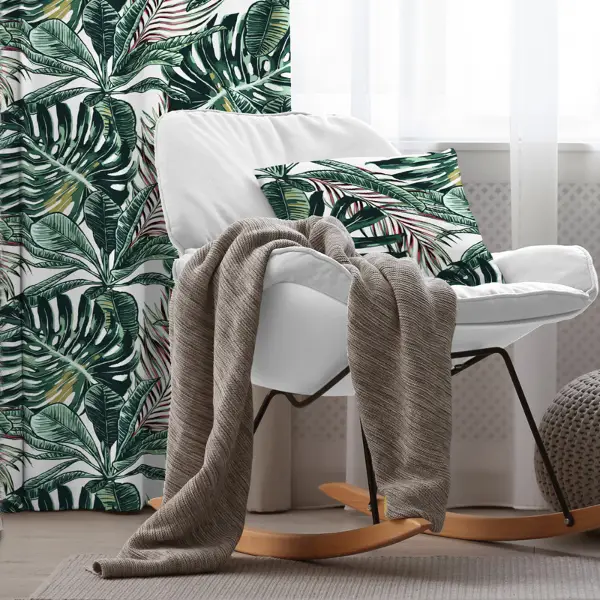 Yapraklı Fon Perde Evim1089 Kumaşı Kalındır Duck Bezi Değildir- Mavi-beyaz