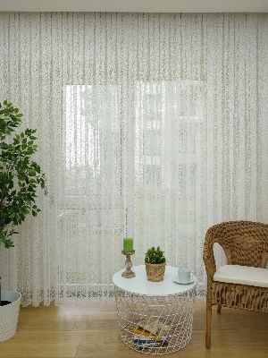 Salon ( Orjinal ) Spor Desen Fransız Dantel Tül Perde & Kruvaze Perde- Ekru