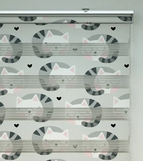 Kedicik Desenli Baskılı Zebra Perde- Çok Renkli