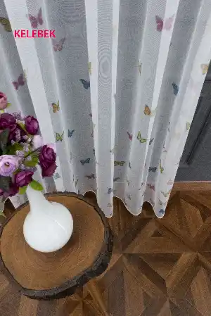 Kelebek Desenli Modern Çocuk Ve Genç Tül Perde - Elit Ürün - Ütü İstemez