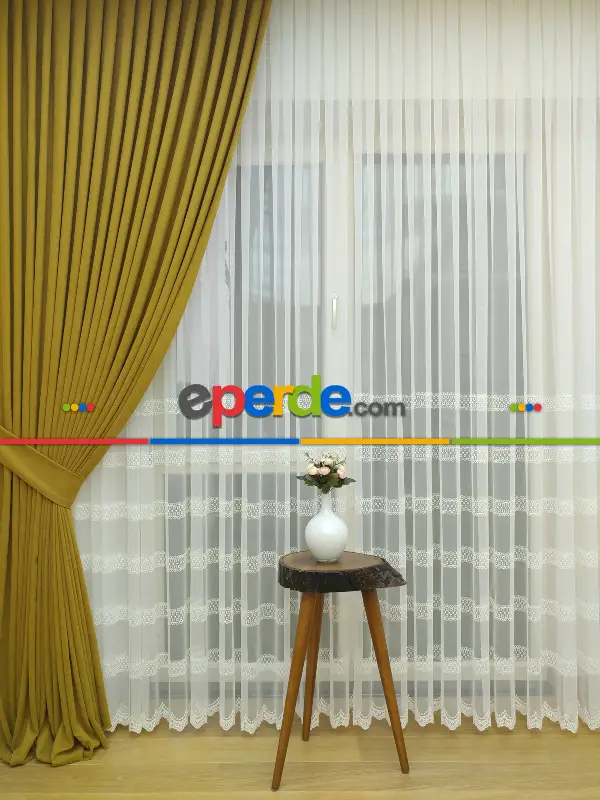 Hardal Rengi Düz Sade Fon Perde Dökümlü ( Dökümlü Fon )- Hardal Sarısı