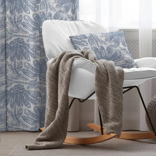 Salon Fon Perde Evim1607 Kumaşı Kalındır Duck Bezi Değildir- Mavi-beyaz