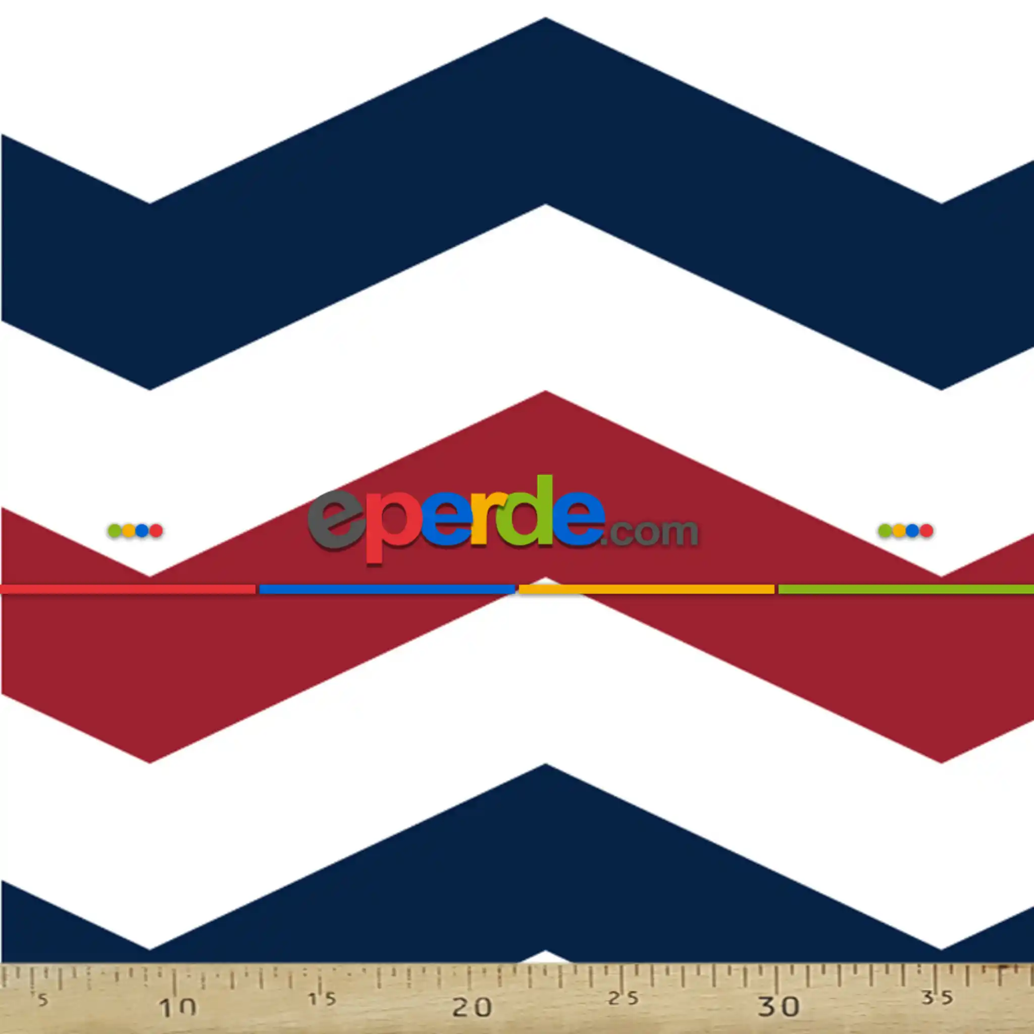 Zigzag Desenli Fon Perde Evm408-5 Kumaşı Kalındır Duck Bezi Değildir- Lacivert-Kırmızı-Beyaz