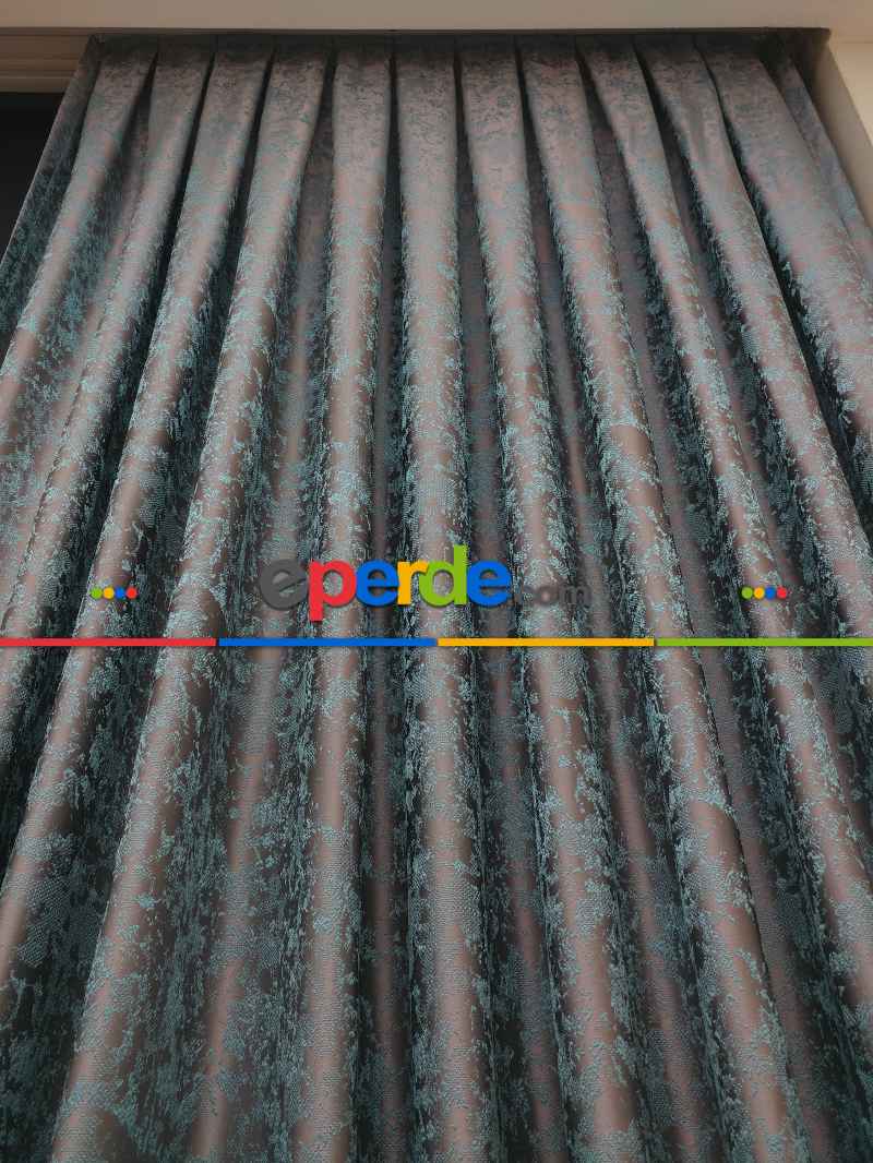 Gri Mint Desenli Jakar Fon Perde - Gri-füme-antrasit-mint