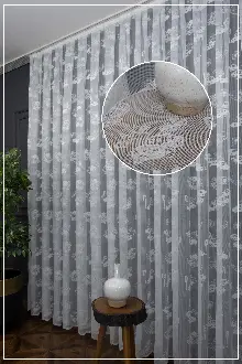 Araba Desenli Ekru Renkli Erkek Çocuk Odası İçin Tül Perde