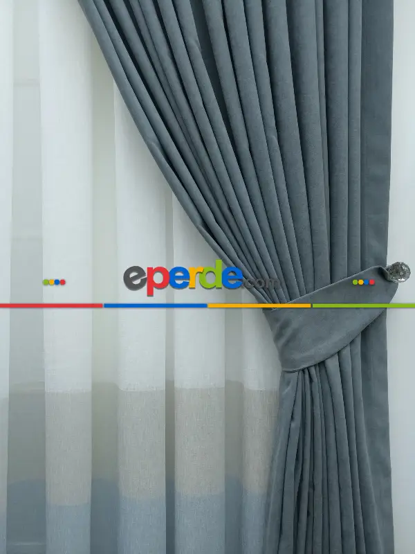 Mavi - Düz Fon Perde ( 300cm Geniş En 1.kalite Dökümlü Fon )- Mavi