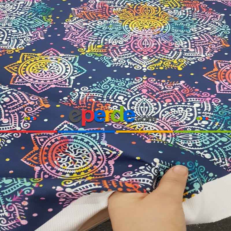 Damask Desenli Fon Perde Evm789 Kumaşı Kalındır Duck Bezi Değildir- Beyaz-Mavi Koyu