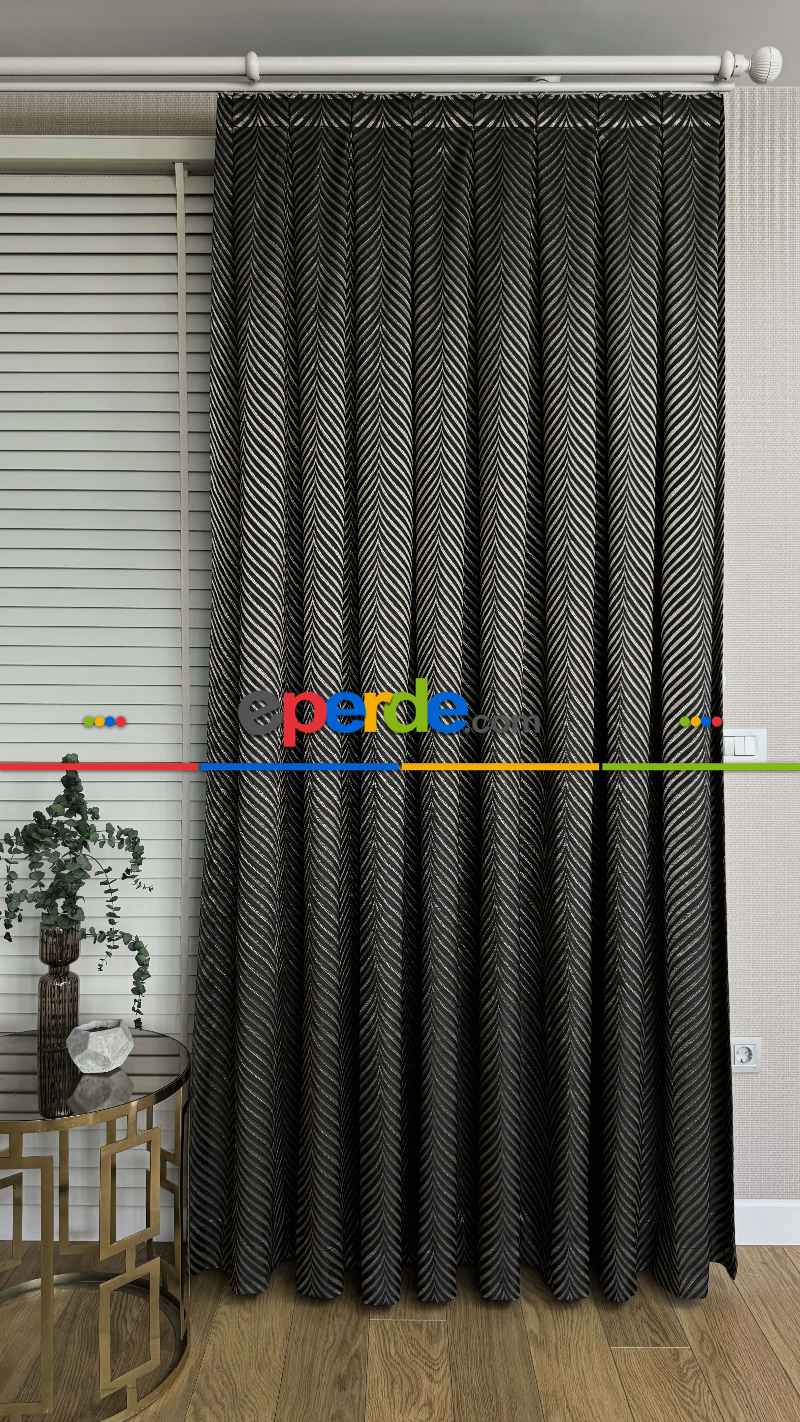 Siyah Gold Altın Premium Jakar Dokuma Pano Fon Perde - Gramajlı