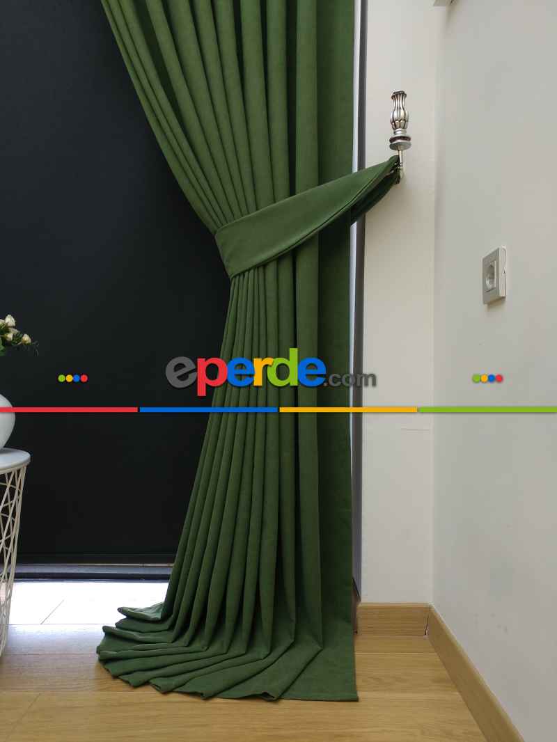Yeşil Düz Renk Dökümlü Fon Perde (150)- Koyu Yeşil
