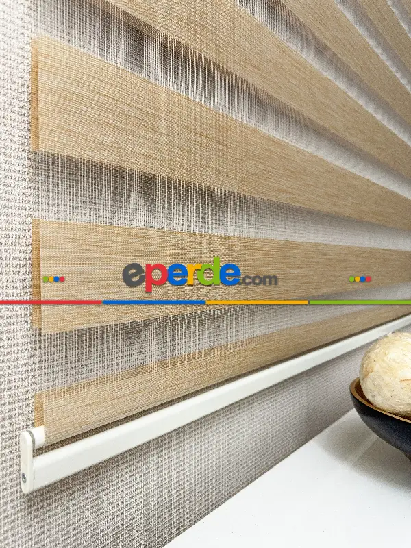 Kum Beji Bambu Zebra Perde, Standart Metal Kasalı Yüksek Kalite Kornişe Kolay Montaj Seçenekli