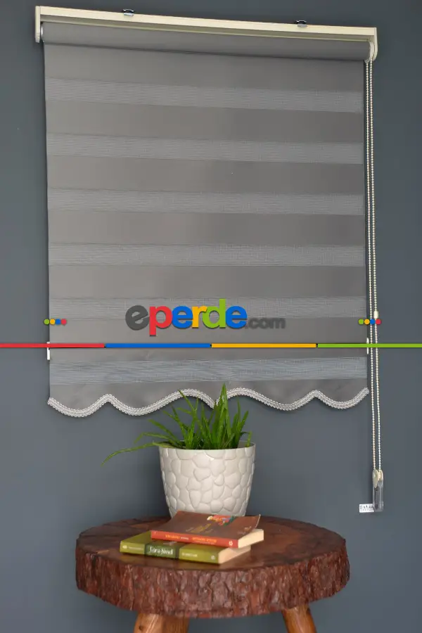 Halim Perdesan Ba-19 Antrasit Renk Etekli Veya Eteksiz Zebra Stor Perde