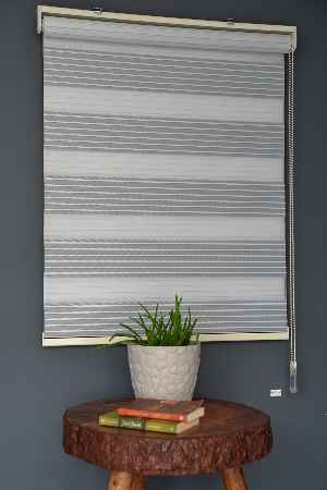 Halim Perdesan Kb-01 Gri & Beyaz Renk Etekli Veya Eteksiz Karartma Zebra Stor Perde