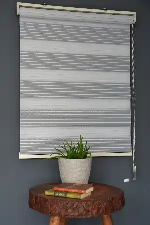 Halim Perdesan Kb-01 Gri & Beyaz Renk Etekli Veya Eteksiz Karartma Zebra Stor Perde