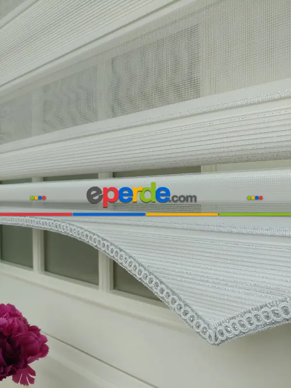 Salon Zebra Perde - Zebra Perde - Micro Pilise - Simli Geçişli Zebra Perde- Gümüş Simli