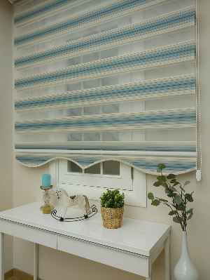 Zebra Perde - Degrade Renk Geçişli Pileli Zebra Perde- Mavi-bej-mavi Doymamış-mavi Grimsi