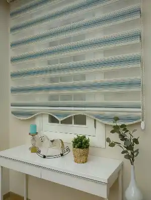 Zebra Perde - Degrade Renk Geçişli Pileli Zebra Perde- Mavi-bej-mavi Doymamış-mavi Grimsi