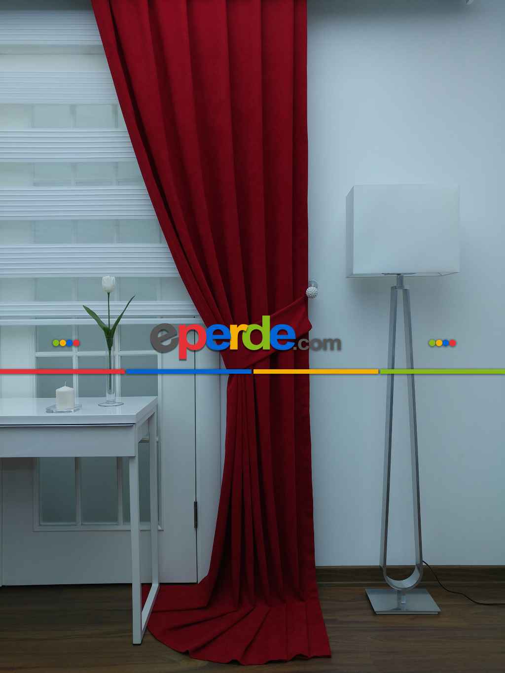 Kırmızı - Düz Fon Perde- Kırmızı