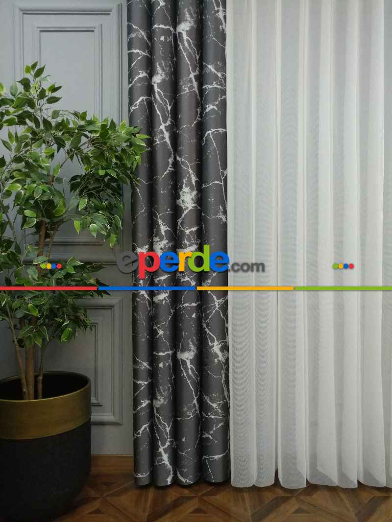 Lens Akıllı Dikey Tül Perde Mermer-22- Çok Renkli 2