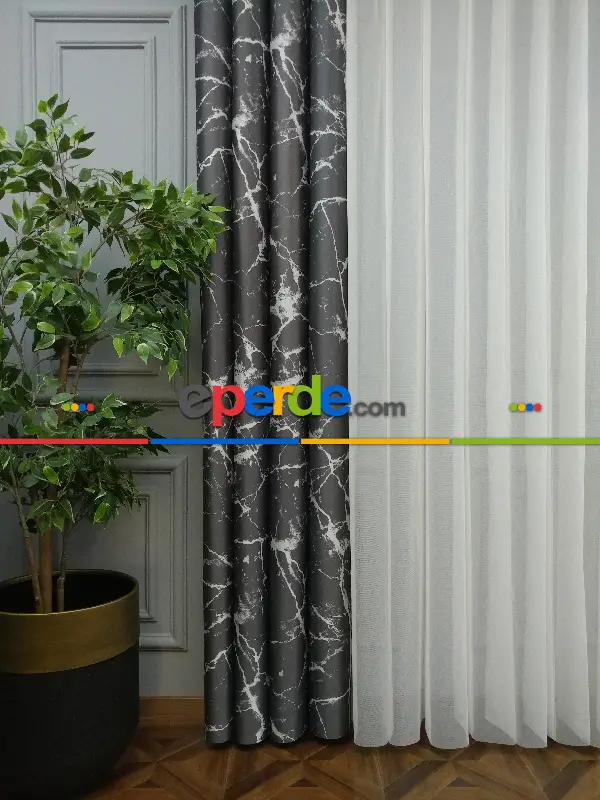 Lens Akıllı Dikey Tül Perde Mermer-22- Çok Renkli 2