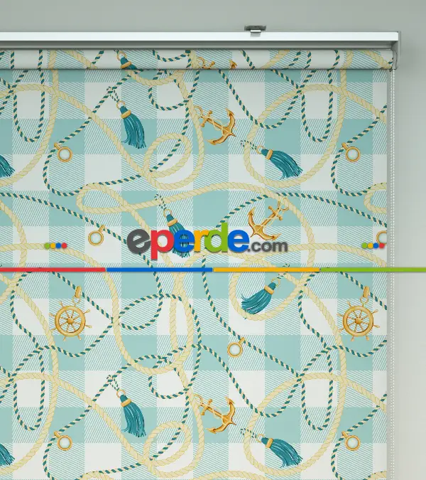 Genç Odası - Denizci Desenli Baskılı Stor Perde- Yeşil-çok Renkli