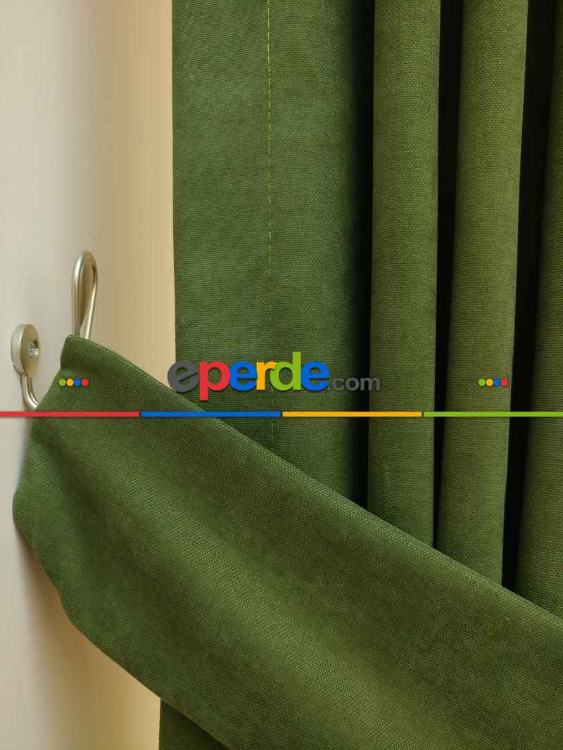 Salon Çimen Yeşili - Düz Fon Perde (  Dökümlü Fon Perde)- Yeşil Koyu Yeşil