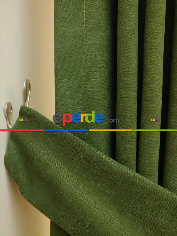 Salon Çimen Yeşili - Düz Fon Perde (  Dökümlü Fon Perde)- Yeşil Koyu Yeşil