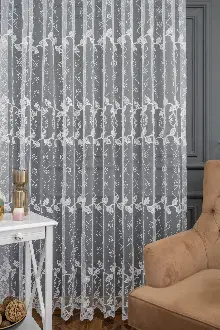 Mutfak Brode Yaprak Desen Tül Perde İşleme Tasarım Model Yeni Tül