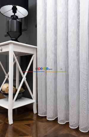 %55 İndirim!! Hazır Ölçülü Sık Pileli Gümüş Simli Tül Çizgili Düz Tül Perde - Ütü İstemez - Kurşunlu Tül