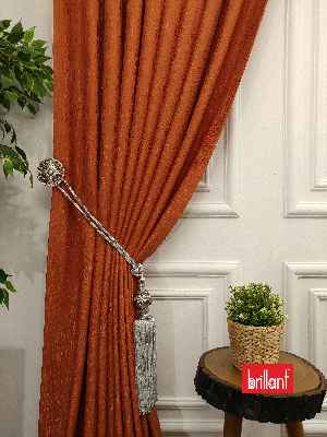 Brillant Jakar Fon Kiremit Renk Düz Fon Perde - Kiremit Rengi